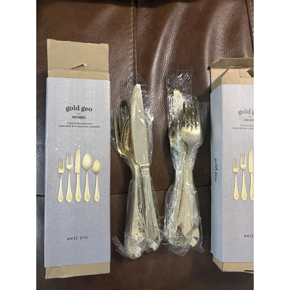 West Elm GOLD  geo Groove Flatware- Service For 2